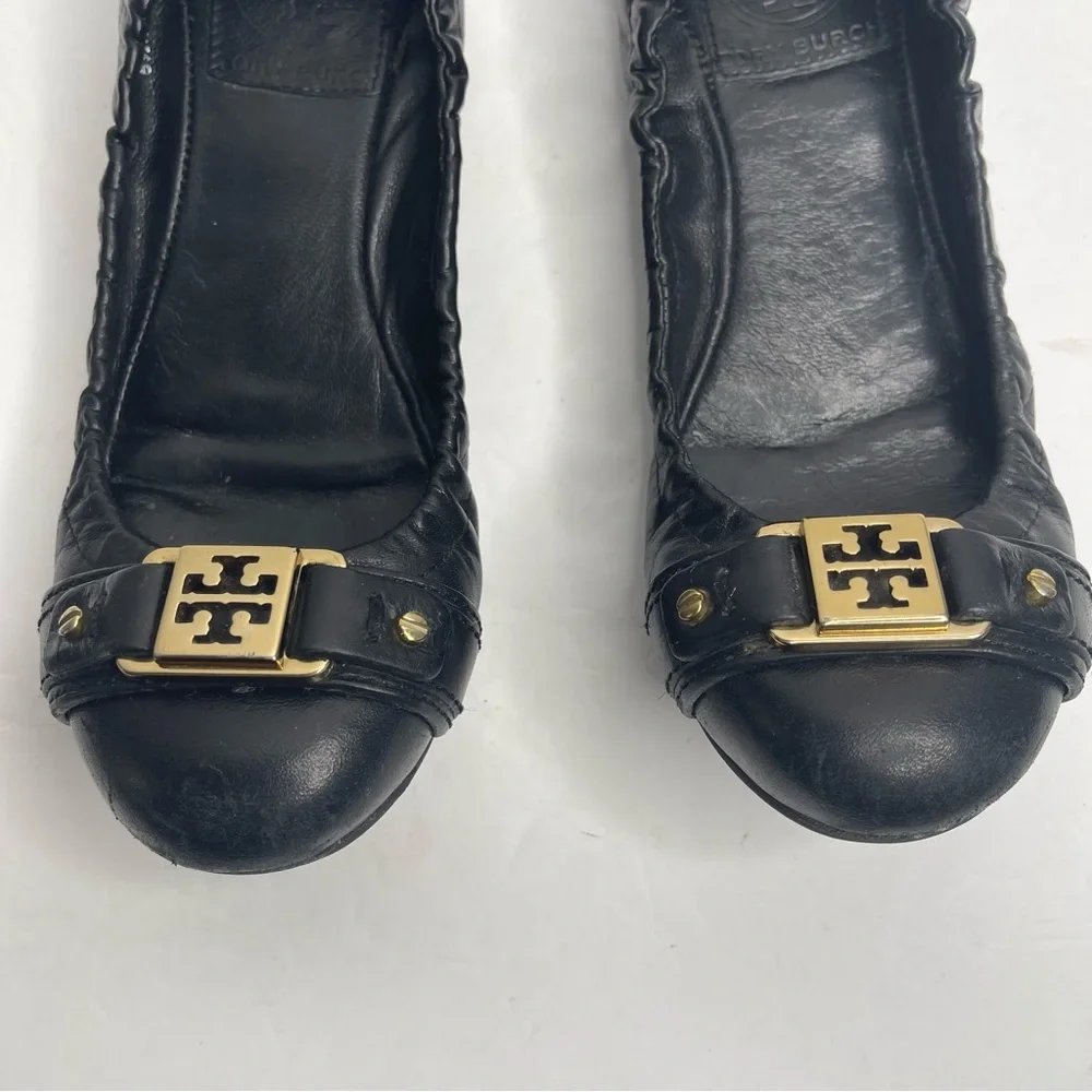 Tory Burch Black Ambrose Mestico Finni Leather Ballet Flat Size 5.5 Classic